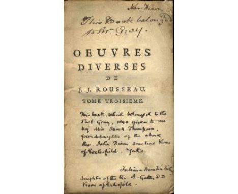 GRAY THOMAS: (1716-1771) English Poet & Classical Scholar. Book signed, being a small 8vo edition of Oeuvres Diverses de J. J