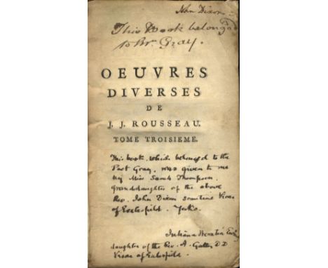 GRAY THOMAS: (1716-1771) English Poet & Classical Scholar. Book signed, being a small 8vo edition of Oeuvres Diverses de J. J