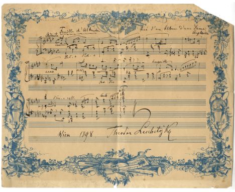 LESCHETIZKY THEODOR: (1830-1915) Polish Pianist & Composer. A.M.Q.S., Theodor Leschetizky, one page (manuscript paper), oblon