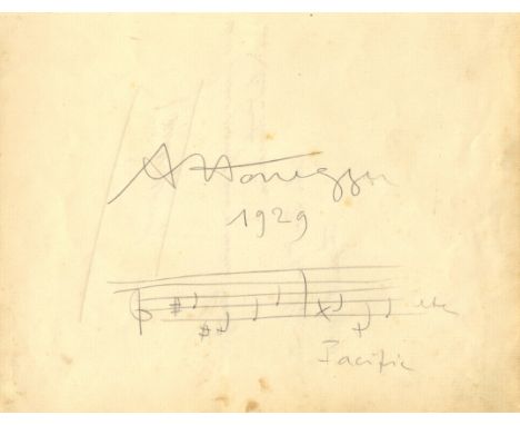 HONEGGER ARTHUR: (1892-1955) Swiss Composer, a member of Les Six. A.M.Q.S., A Honegger, in bold pencil, on an oblong 4to page