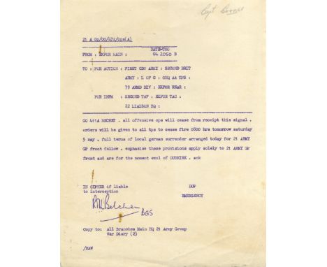 Montgomery's Allied Cease Fire Order

WORLD WAR II: A rare World War II document issued under the orders of Field Marshal Mon