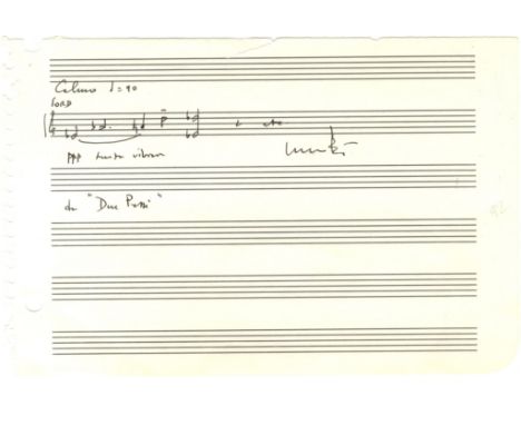 BERIO LUCIANO: (1925-2003) Italian Composer. A.M.Q.S., Luciano Berio, one page (manuscript paper), oblong 8vo, n.p., n.d. In 