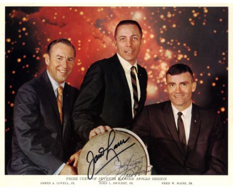 APOLLO XIII: A good signed colour 10 x 8 photograph by all three crew members of the ill-fated Apollo XIII mission individual