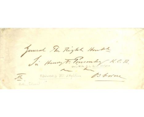 EDWARD VII: (1841-1910) King of the United Kingdom 1901-10. Autograph Envelope Signed, with his initials ('AE') as Prince of 