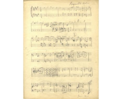 HAHN REYNALDO: (1874-1947) Venezuelan-born French Composer & Conductor. A.M.Q.S., Reynaldo Hahn, two pages (manuscript paper)