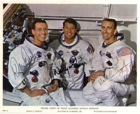 APOLLO VII: Signed colour 10 x 8 photograph by all three members of the Apollo VII crew individually comprising Wally Schirra