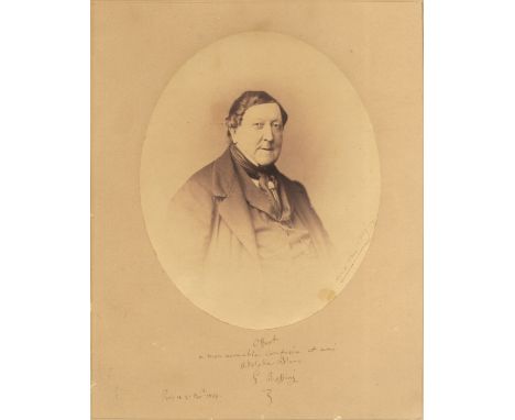 A fine portrait inscribed to Adolphe Blanc

ROSSINI GIOACHINO: (1792-1868) Italian Composer. A very fine, large signed and in