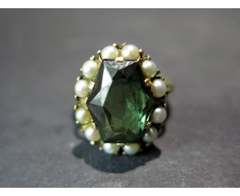 A 9ct gold seed pearl dress ring - Size K - Weight approx. 5gms 
Condition report: Minor usage wear