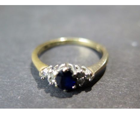 A 9ct gold Art Deco style sapphire and diamond ring - Size K - Weight approx. 1.6grms 
Condition report: Good condition, very