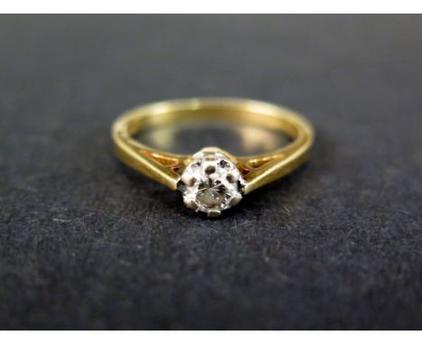 An 18ct gold diamond single-stone ring - Hallmarked London - Ring size J - Weight approx 2.3gms
Condition Report: Good to fai