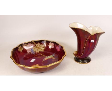 Two Carltonware Rouge Royale Items to include Bowl int he Kingfisher Pattern together with Vase. Some light staining to bowl.
