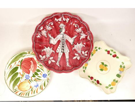 Three Ceramic Plates/Bowls to include Labor Deruta Fruit Bowl painted with man in Court Dress, Wade Capri and Adams Titanian 