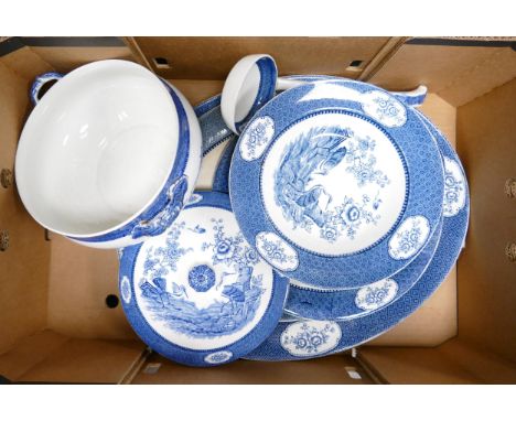 Newport Pottery Yang-Tse Pattern Dinnerware to include Two Oval Platters, Large Tureen with Ladle and Stand, Bowls etc. (2 Tr