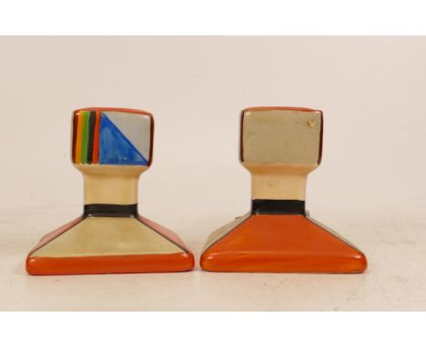 A Pair of Burlsey Ware Handpainted Art Deco Candlestick . Height: 7cm 
