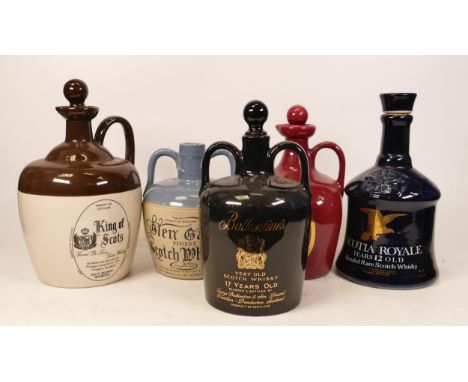 Five Wade Whisky Decanters to include King of Scots, Ballantines 17 Year, Glen Carry, Grand Old Parr Scotch Whisky, Scotia Ro