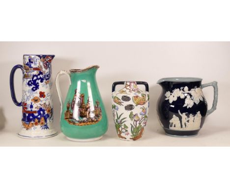 Four 19th Century and Later Jugs and Vase to include Pratts Cavendish, Hancock &amp; Whittingham Wreath Pattern Prattware Jug