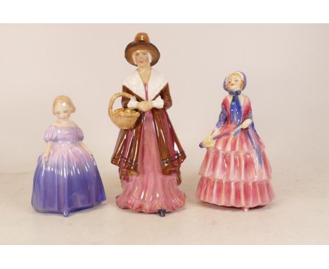 Three Ceramic Figures to include Royal Doulton Marie HN1370 together with Royal Doulton Biddy HN1513 (broken parasol) and an 