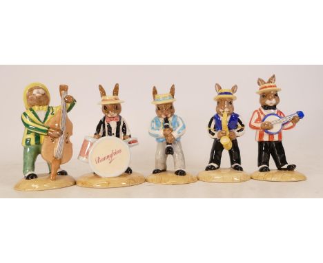 Royal Doulton Bunnykins Figures from the Jazz Band Collection : comprising Clarinet Player DB184, Double Bass Player DB185, S