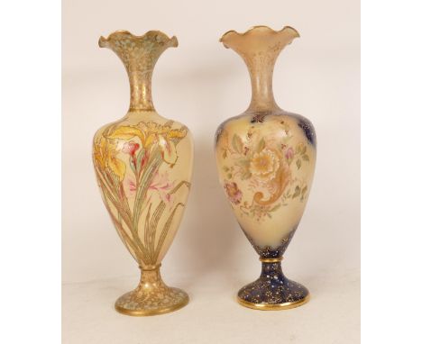 Two Carltonware Wiltshaw &amp; Robinson Ivory Blushware Baluster Vases, one in the Iris Pattern and another in the Rose &amp;