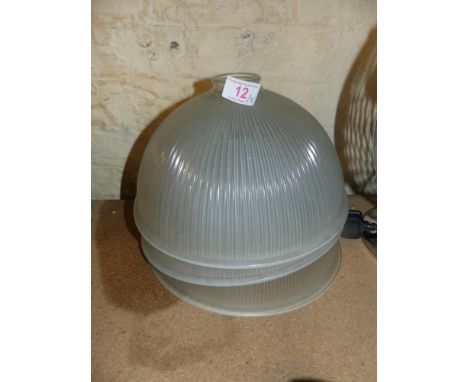 Three frosted ribbed glass light shades. Diameter 30cm 