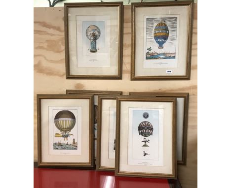 Seven framed prints of hot air balloons, size 41 x 52cm.