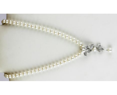 A cultured pearl necklace with a 925 silver and pearl removable pendant, together with a pair of matching 925 silver and pear