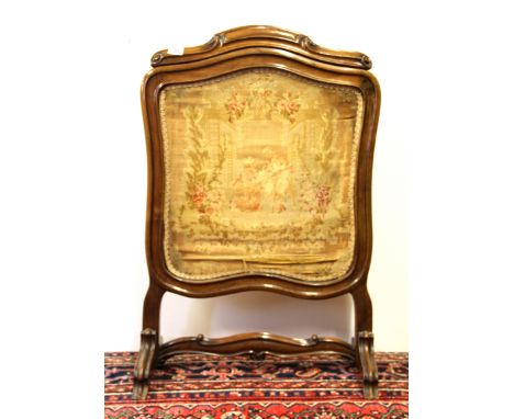 A French carved satinwood and tapestry fire screen, H. 94cm.