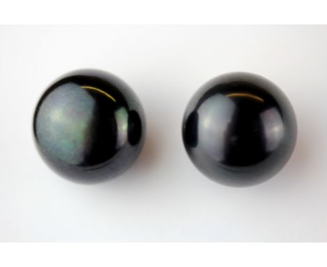 A pair of 925 silver and large black cultured pearl stud earrings, Dia. 1.3cm.