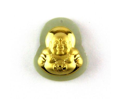 A Chinese jade and high carat gold faced pendant of the happy Buddha, H. 2.5cm.