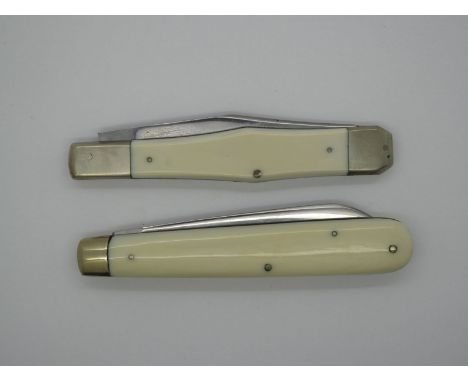 Pocket Knives By Saynor-Cooke-Rydal, bicycle motif on blade, ivory scales with brass liners and bolster, 18cm open; Another, 