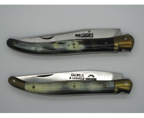 Pocket Knives - 'Calmels - A Laguiole' Knife, with horn scales and brass bolsters, 24cm open; plus '74 Veritable Laguiole' kn