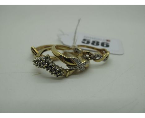 A Modern Claw Set Wishbone Ring, stamped "375" (finger siz R) (1.8grams); Another Similar, with inset highlights, stamped "37