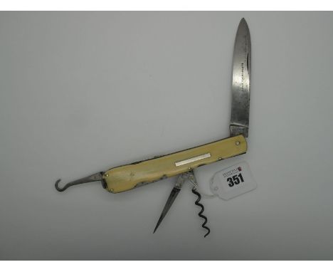 Pocket Knife; A Multi Tooled Eight Piece Knife, comprising a 12cm blade, awl, corkscrew, button hook, small 6cm blade, scisso