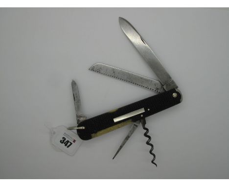 A Mappin Bros, Sheffield Five Piece Folding Pocket Knife, comprising 13cm blade, 12cm saw, corkscrew, awl, small 6cm blade, t