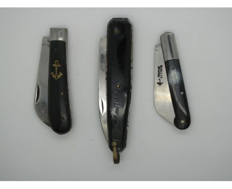 Penknives - A Parapluie horn handled pistol grip knife with long bolster, 16cm open, Pradel one bladed knife with brass ancho