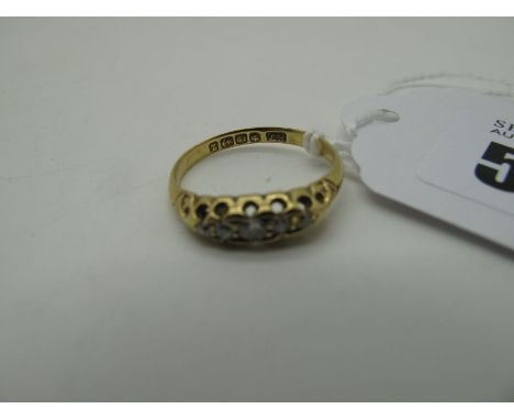 An 18ct Gold Victorian Style Boat Shape Ring, with graduated inset highlights, within openwork setting, between textured shou