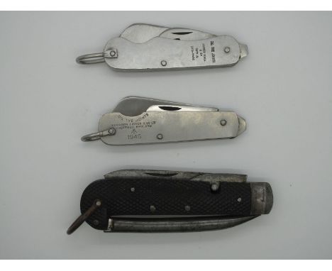 A Military Jacknife, the 12.5cm long blade stamped "J. Rodgers &amp; Son", with marlin spike, tin opener and lanyard ring; Ot