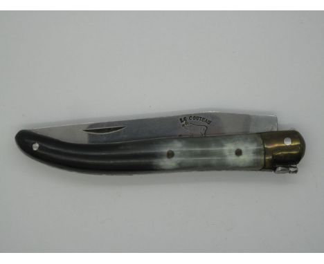 Pocket Knife - Le Gouteau - De Laguiole, with polished horn scales, brass bolster and workback formed as leaves up the spine 