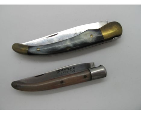 Pocket Knives - 'Languiole with Creation - R. David' to blade, polished horn scales, brass bolsters and linings, 21.5cm open;