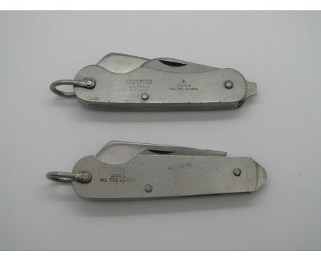 Pocket Knives - Military 1956 knife, two bladed with screwdriver end and lanyard ring, 9cm closed; another similar. (2)