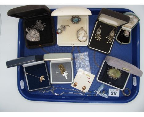 Vintage and Later Costume Jewellery, including oval shell carved cameo ring, within marcasite set border (approximate finger 