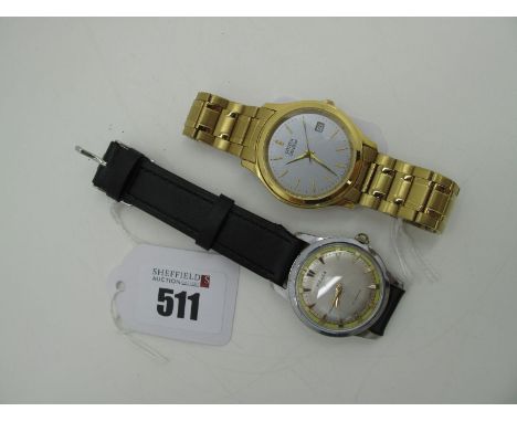 Majex; A Vintage Gent's Wristwatch, the signed dial with dagger markers and centre seconds, on a modern strap; Together with 