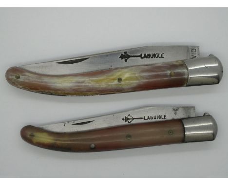 Pocket Knives - Laguiole by G. David, polished scales, no bee mouche, 21cm open; plus another, no bee, 19.5cm open. (2)