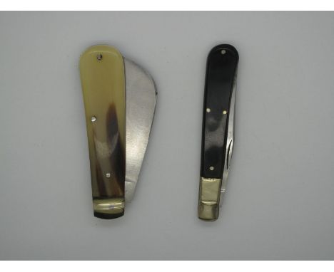 Pocket Knives - M. Slater of Sheffield Pruner, with polished horn scales, brass bolster, 16cm open; plus a Herbert Robinson o