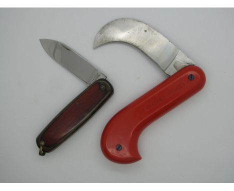 Pocket Knives - Large pruner by Pradines - France, 13cm closed; Veritable Issarinox knife with wooden scales and lanyard ring