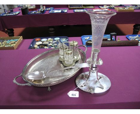 An Early XX Century Plated Mounted Single Flute Epergne, of shaped design, engraved "H.M.S. T.B.D. BULLDOG", on oval base and