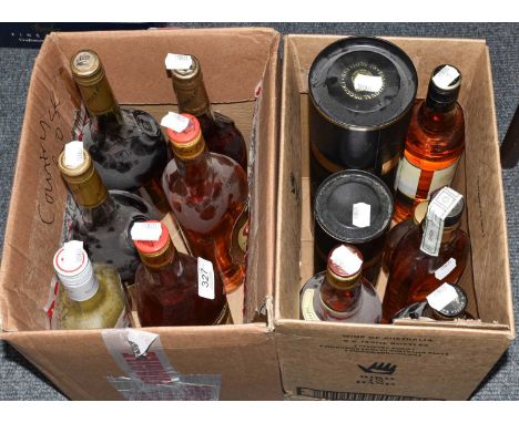 Whiskies and Spirits, comprising Grant's (x2), Glenfiddich (x2) ,Teacher's (x2), Bell's (x1), Famous Grouse (x1), Martell Cog