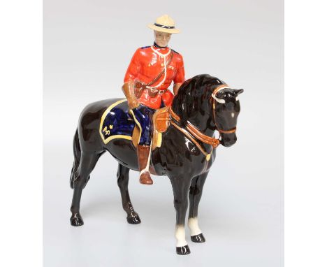 Beswick Canadian Mountie, model No. 1375, black glossRestoration to the rim of the hat and to the back leg (that attaches to 