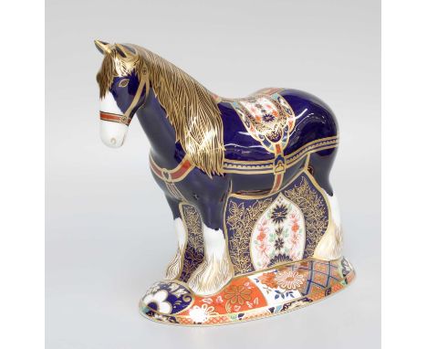 A Royal Crown Derby Imari Shire Horse Paperweight, limited edition for Sinclairs 543/1500, with box and certificate, 18.5cm h