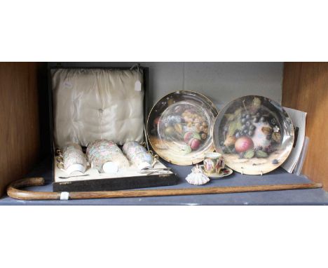 A Cased Shelly Tea Service, with silver spoons, partridge wood sword stick, Vienna porcelain cup and saucer, Dresden lace fig